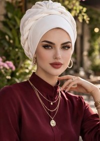 Resim Aişe tesettür Kırık Beyaz Burgulu Bone 