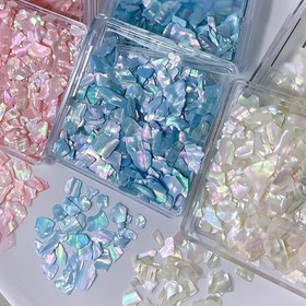 Resim 1 Kutu Bohai Körfezi Kabukları - Ultra-İnce Beyaz Tırnak Sanatı Aksesuarları, Renkli Abalone Kabuk Parçaları Manikür için, Japon Tarzı Doğal Bohai Körfezi Abalone Parçaları, Altın Folyo ve Taşlı Tırnak Süsleme Kiti 