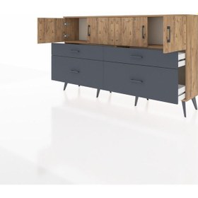 Resim Arges Konsol 2 Raflı 4 Çekmeceli 4 Kapaklı 176x30x99 Çam-çam/antr Çam-çam/antrasit 