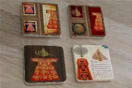 Resim Padişah Kaftanları Ferman ve Tuğra Doğal Taş Bardak Altlığı 4'lü set - Natural Stone Coasters 