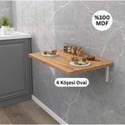 Resim Kydonia Home 45x72 Cm Oval Köşeli Ahşap Desenli Duvara Monte Kırma Katlanır Masa 