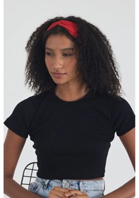 Resim Kadın Pamuklu Penye, Kaymaz, Yumuşak, Esnek, Stilinle Öndesin Saç Bandı Bandana - Tek Ebat / Kırmızı Kırmızı 