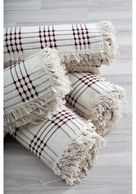 Resim %100 Pamuklu Buldan Işi Dört Tarak Bordo Renk Çekyat-Koltuk Örtüsü 