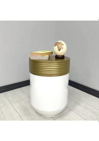 Resim Elegant Dekoratif Eskitme Darbuka Parlak Beyaz Sehpa 60cm 