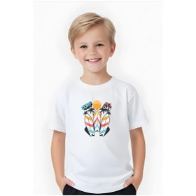 Resim Fyk Kids Erkek Çocuk Yuvarlak Yaka Surf All Day Baskılı T-shirt Beyaz 