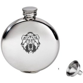 Resim Yuvarlak Çelik Cep Matarası Krom 5 Oz 150ml Vahşi Ayı (hunili) 