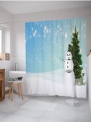 Resim Mahi Store Kardan Adam Ve Çam Ağacı Desenli Duş Perdesi / Banyo Perdesi Su Geçirmez 175 Cm X 175 Cm 