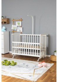 Resim Ahşap Beşik Anne Yanı Beşik Beyaz 70x130 - Uyku Setsiz Yataksız + Tekerlekli Beyaz 