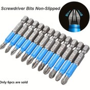 Resim 6 adet Manyetik Kaymaz Matkap Seti, PH1 PZ1 PH2 PZ2 PH3 PZ3, 50mm Çapraz Kafa Dişli, 1/4 İnç Altıgen Shank Tek Başlı Matkap Ucu Elektrikli Tornavida Delme için 