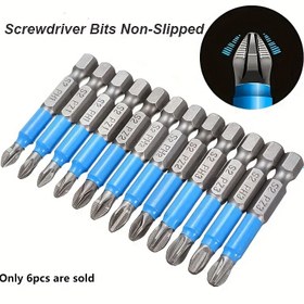 Resim 6 adet Manyetik Kaymaz Matkap Seti, PH1 PZ1 PH2 PZ2 PH3 PZ3, 50mm Çapraz Kafa Dişli, 1/4 İnç Altıgen Shank Tek Başlı Matkap Ucu Elektrikli Tornavida Delme için 