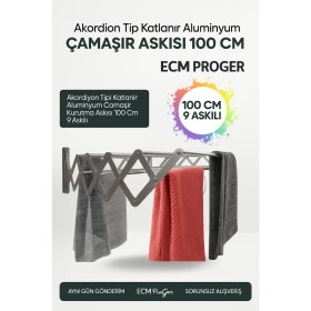Resim Ecm Proger Akordiyon Katlanabilir Çamaşır Kurutma Askısı - 100 cm Genişlik 9 Çubuklu Model 