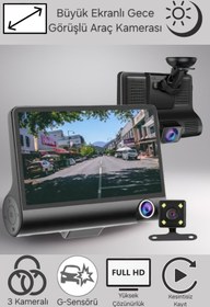 Resim POSCAM 1080P ÜÇ KAMERALI GECE GÖRÜŞLÜ ARAÇ KAMERASI (DASHCAM) 