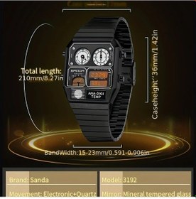 Resim Oldfriend Sanda Erkek Kol Saati Siyah Kare Çelik Kordon Termometre Kronometre Su Geçirmez Hediye Diğer 