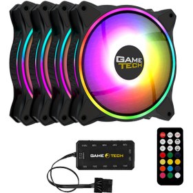 Resim Gametech Rgb Kumandalı 4X12Cm Kasa Fan 4Lü Kit Halo Model 