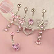 Resim 5 Adet Pembe Kalp Göbek Yüzüğü Seti, Sentetik Taşlı Paslanmaz Çelik Vücut Piercing Fıçı, Kaplamasız, Hip Hop ve Seksi Stil, Günlük Giyim ve Hediyelik Eşya İçin İdeal, Mardi Gras Tatil Teması, Tüm Mevsimlerle Uyumlu 