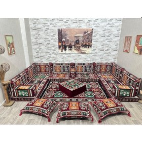 Resim Coton Şark Köşesi Bordo Milas Desenli Minder Takımı 