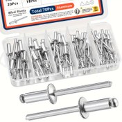 Resim Pop Perçinler Çeşitli Seti, 12 veya 5 SAE Boyutları Alüminyum Kör Perçinler (1/8" 5/32" 3/16"), Metal/Mobilya/Otomotiv/Enstrümanlar için Çeşitli Kör Perçinler Seti 