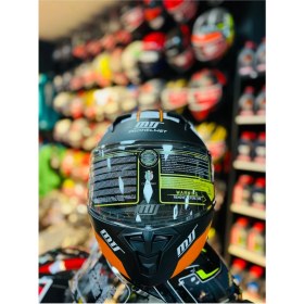 Resim MTS 966 Fc5 Mat Black Çene Açılır Güneş Vizörlü Motosiklet Kaskı (Siyah-Beyaz Turuncu) 