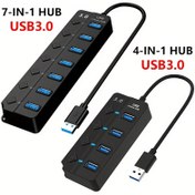 Resim 7-Port USB 3.0 Hub: Yüksek Hızlı Veri Aktarımı ve PC Aksesuarları için Uzun Kablo 