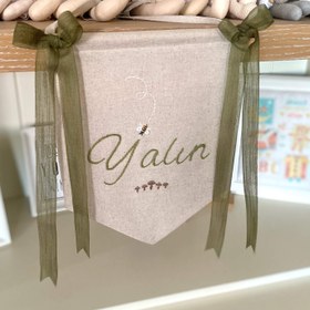 Resim Kişiye Özel El İşi İsimli Keten Bebek Banner / Kapı Süsü - Bebek İsmi 
