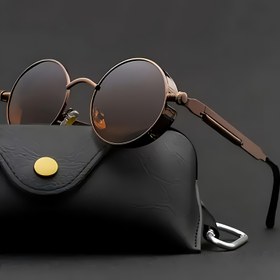 Resim Yaylı Ayak Tasarımlı Retro Yuvarlak Metal Çerçeve Moda Gözlükleri - Erkekler & Kadınlar için Şık Unisex Aksesuar, Kahverengi Tonlu Camlar, Günlük Kıyafetler İçin Mükemmel, Retro Gözlük 