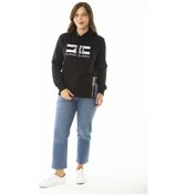 Resim Kadın Büyük Beden Oranj Taş ve Baskı Detaylı Kapşonlu Yan Yırtmaçlı Sweatshirt 65n36867-siyah Siyah 