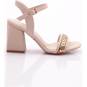 Resim Dgn 702 Kadin Bilekten Bağlama Topuklu Ayakkabi Y702-1922-R0175 Bej Nubuk 