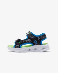 Resim Skechers Erkek Çocuk Siyah Işıklı Sandalet Yeşil 