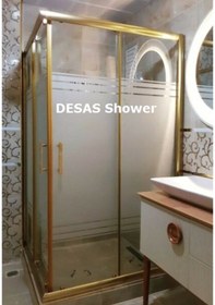 Resim Desaş Shower Gold Profil Teknesiz Kare Çizgili Desenli Cam Duşakabin 90 x 90 6 MM Altın 