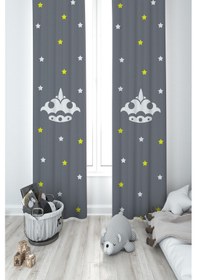 Resim Mekta Home Bebek Ve Çocuk Odası Taç Desenli 2 Kanat Fon Perde 