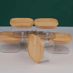 Resim altabi Bambu Kapaklı Cam Kahvaltılık 6 Adet Vakum Kapaklı Hava Almaz Borosilkat Cam 