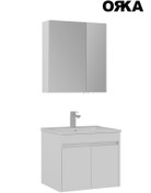 Resim Modern Orka Side 65 Cm Mat Beyaz Kapaklı Lavabo Ve Ayna Takımı Suya Dayanıklı Mdflam Beyaz 