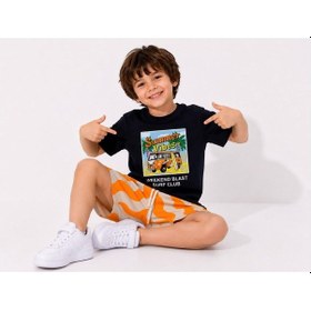 Resim Cg Kids Summer Vibes Baskılı Dalgalı Erkek Çocuk Şortlu Takım - Lacivert / Turuncu Çok Renkli 