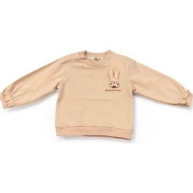 Resim Kız Bebek Tavşan Baskılı Sweatshirt-14200 Pudra 