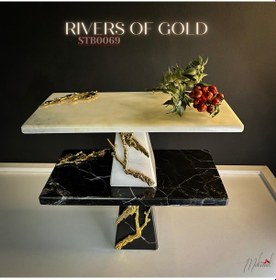 Resim Lüks Mermer Kek Standı Altın Kuş Tasarımı İle Siyah Ve Beyaz 