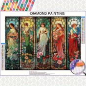Resim Yuvarlak Elmas 5D Tam Matkap Elmas Boyama Seti, Dört Mevsim Melekler Vitray Stili Kanvas Sanatı, 30x40cm DIY Mozaik Duvar Dekoru Oturma Odası Yatak Odası İçin, Yeni Başlayanlar İçin Araçlarla El Sanatları Hediye Seti 