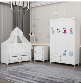 Resim Elegant Yıldız 4 Bebek Odası Takımı Yatak Uykuseti - Denizci Beyaz 