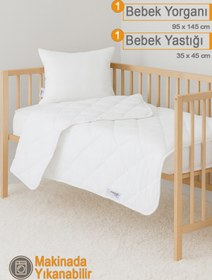 Resim Ecotermo Beyaz Bebek Yorganı 95x145 Cm + 1 Adet 35x45 Bebek Yastığı 