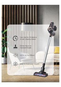 Resim Pirantech ES92 Kablosuz Led Aydınlatmalı Şarjlı Dikey Süpürge 