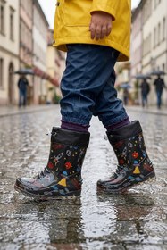 Resim Kiko Kids Savana Su Geçirmez Erkek Çocuk Yağmur Çizmesi Siyah - Sarı 