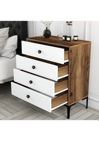 Resim Lizbon 4 Çekmece Şifonyer - Ceviz - Beyaz 