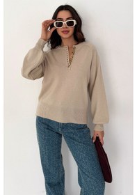Resim Noa & Noa Kadın Düğmeli Triko Kazak Red Stitch Bej 
