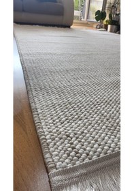 Resim Elvey Home Açık Bej İskandinav Yumuşak Bukle Minimalist Kesme Halı Yolluk Açık Bej 