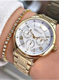 Resim Ferrucci Altın Renk Çelik Kordon Kadın Kol Saati + Bileklik Hediyeli Nda516 