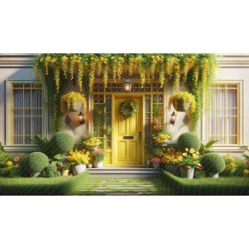 Resim Venspor Sarı Çiçeklerle Süslenmiş Bahçe Kapısı Arkaplan 200 x 150 cm Fon Duvar Örtüsü 