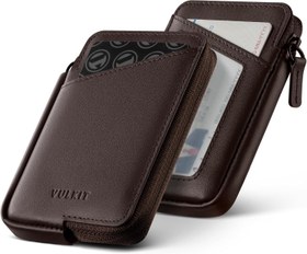 Resim RFID Korumalı Fermuarlı Deri Kartlık 10 Kart ve Banknot İçin Slim Minimalist Cüzdan - Kahverengi 