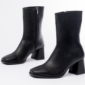 Resim Msk-032 Siyah Topuklu Fermuarlı Kadın Bot Acı Kahverengi 