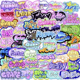 Resim 50 adet Canlı Graffiti Çıkartması - Dayanıklı Polivinil Klorür, Yeniden Kullanılabilir, Laptoplar, Kaykaylar, Bagajlar, Kasklar ve Su Şişeleri için İdeal DIY Dekorasyonu, Su Geçirmez Çıkartma 