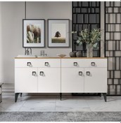 Resim Elara Konsol 180 Cm Aytaşı Ceviz,metal Ayaklı 4 Kapaklı 2 Çekmeceli Modern Konsol Aytaşı 