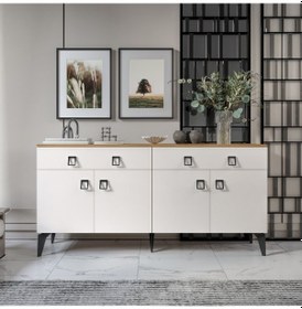 Resim Elara Konsol 180 Cm Aytaşı Ceviz,metal Ayaklı 4 Kapaklı 2 Çekmeceli Modern Konsol Aytaşı 